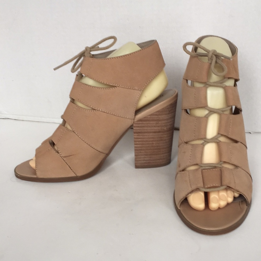Hinge sandals tan Cutout Lace Up Lea